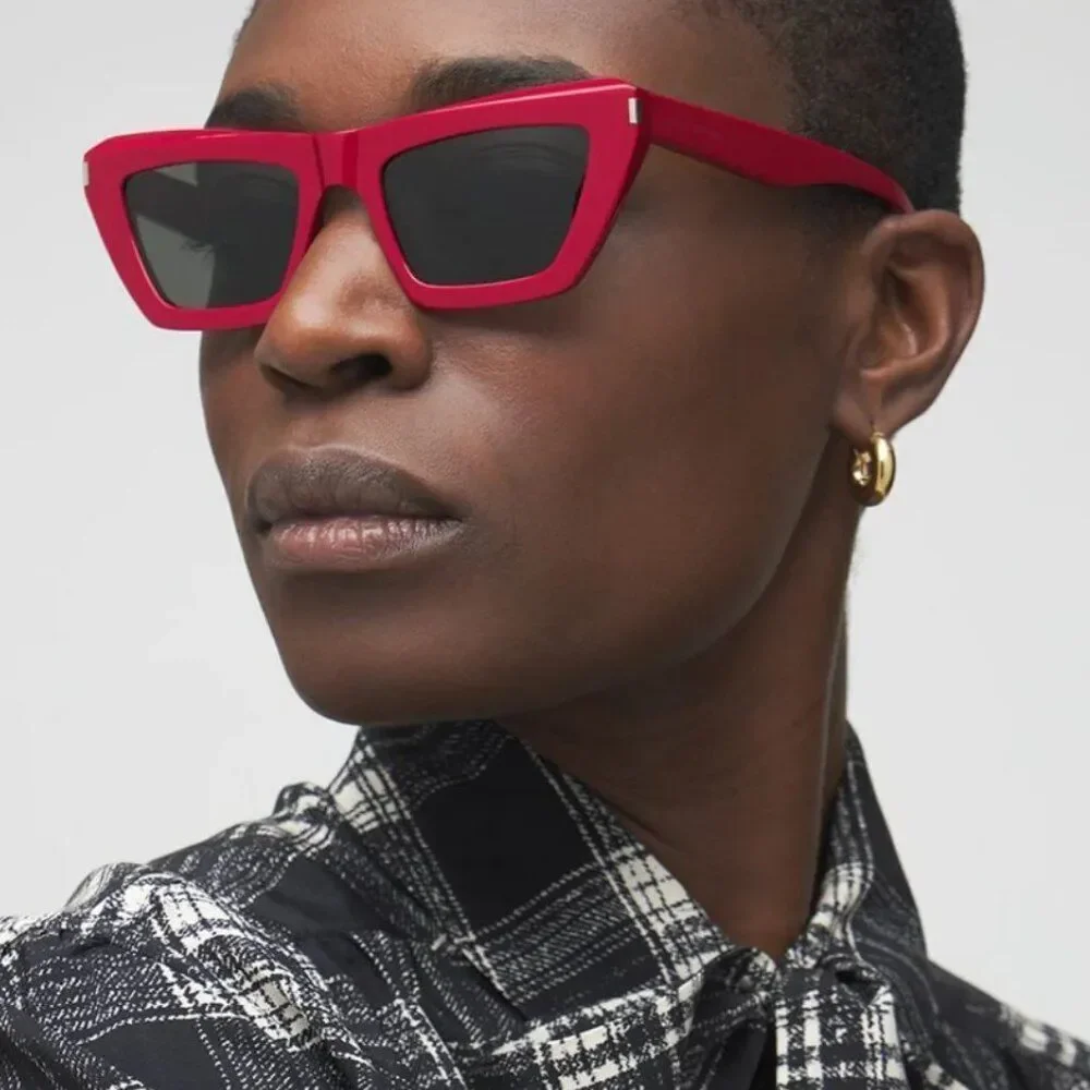NEW Saint Laurent SL467 003 Red Grey Cat Eye Women Sunglasses